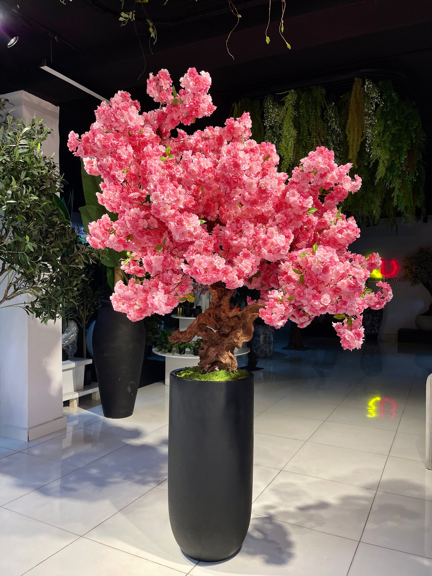 Luxurious 240cm Artificial Pink Cherry Blossom Tree in Modern Black Planter