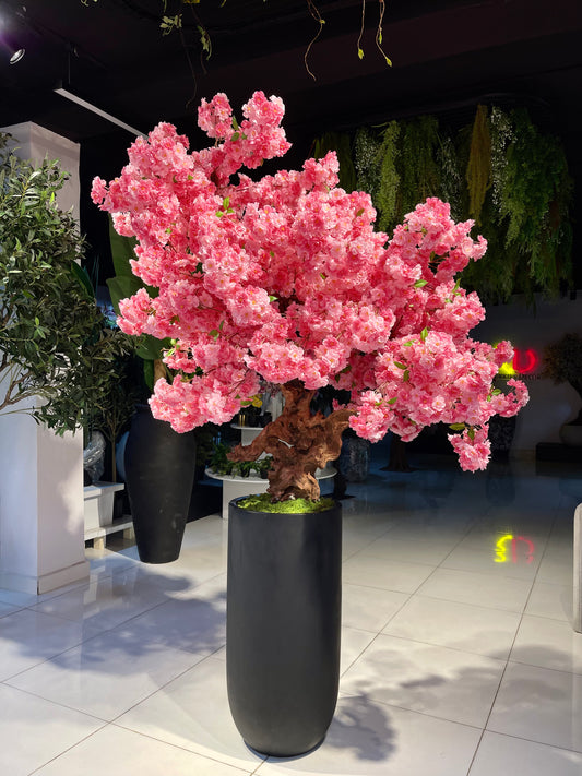 Luxurious 240cm Artificial Pink Cherry Blossom Tree in Modern Black Planter