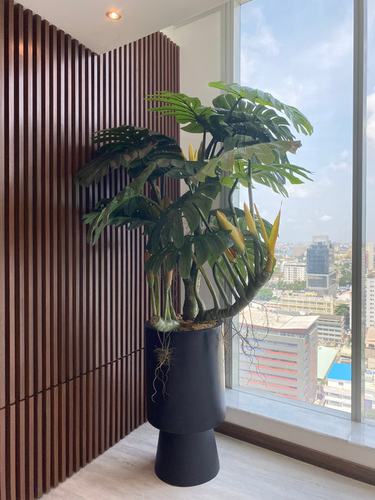 Artificial Giant Monstera Tree in Black Vase