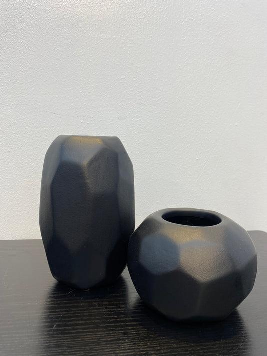 Black Geometric Vase Set (2pcs)