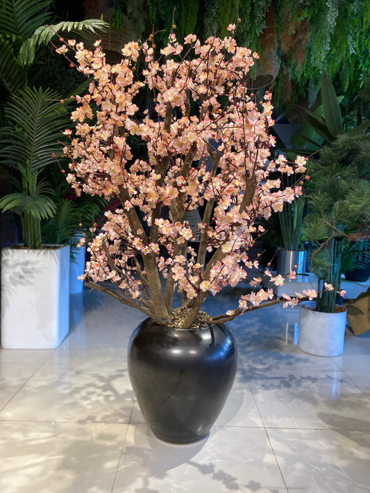 Luxury Artificial Blush~Pink Cherry Blossom Tree In Black Vase