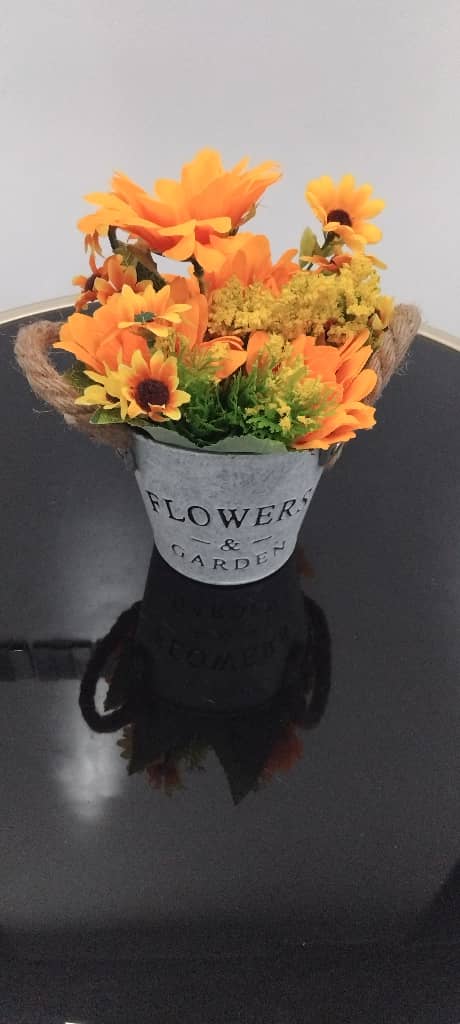 Rustic Sunflower Arrangement in Metal Pot